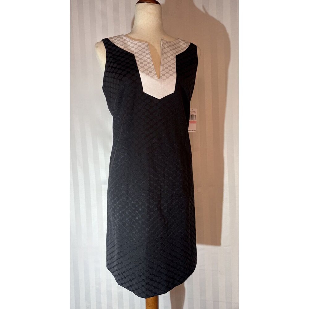 Michael Kors Dress Black Sheath White Trim Women's 10 Mini Short Retro 60s Style